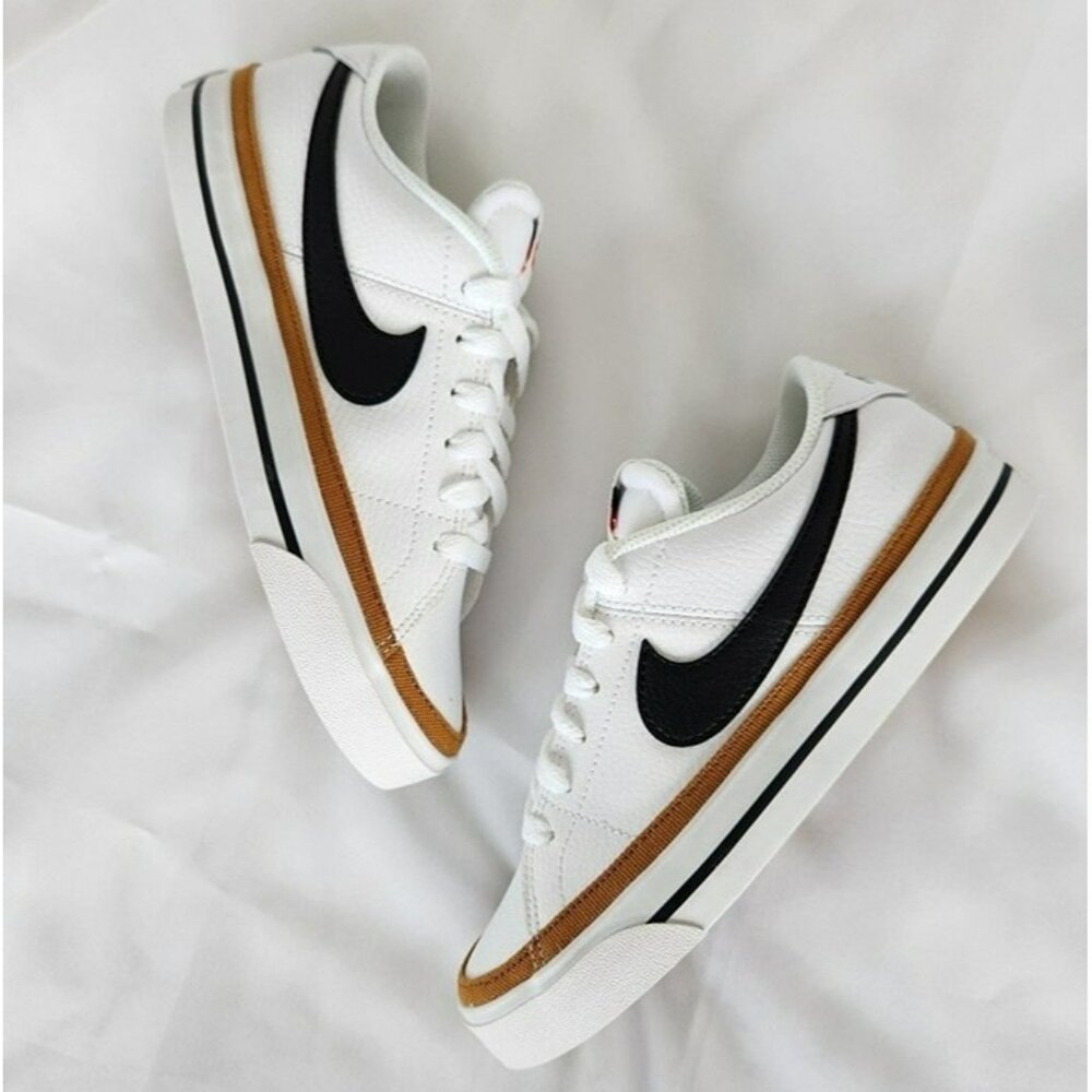10 WOMEN'S NIKE COURT LEGACY WHITE / BLACK OCHRED DH3161-100 SNEAKERS